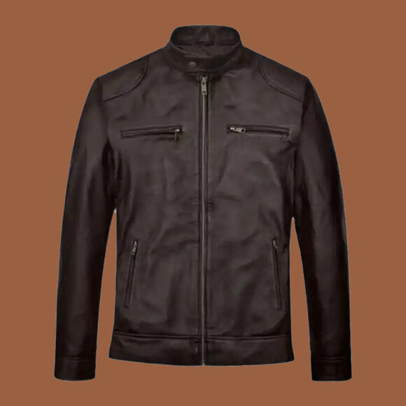 Men's Regular Fit Cafe Racer Brown Leather Jacket