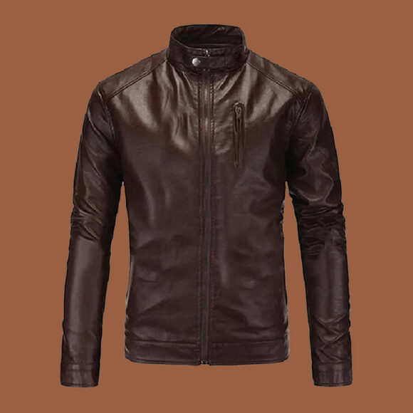 Mens Premium Dark Brown Leather Cafe Racer Jacket
