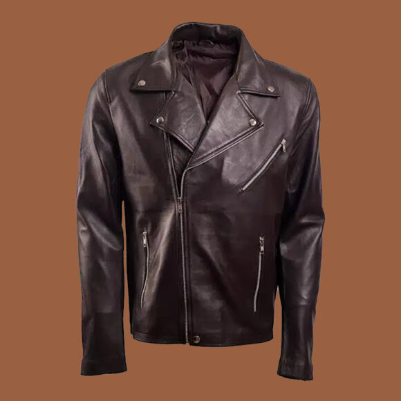 Men's Chocolate Brown Leather Biker jacket