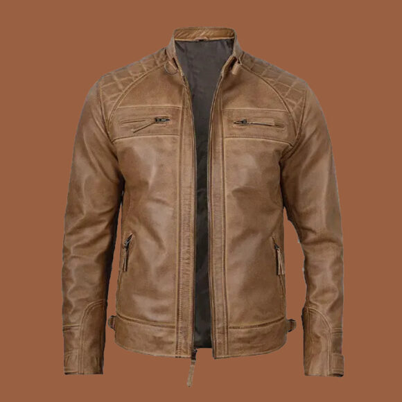Men's Cafe Racer Camel Brown Leather Jacket