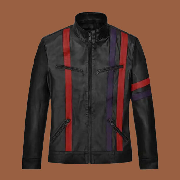 Men's Red Striped Leather Jacket