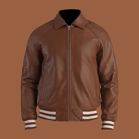 Men's Dark Brown Leather Varsity Jacket