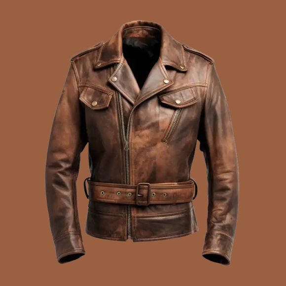 Men's Vintage Distressed Brown Biker Leather Jacket