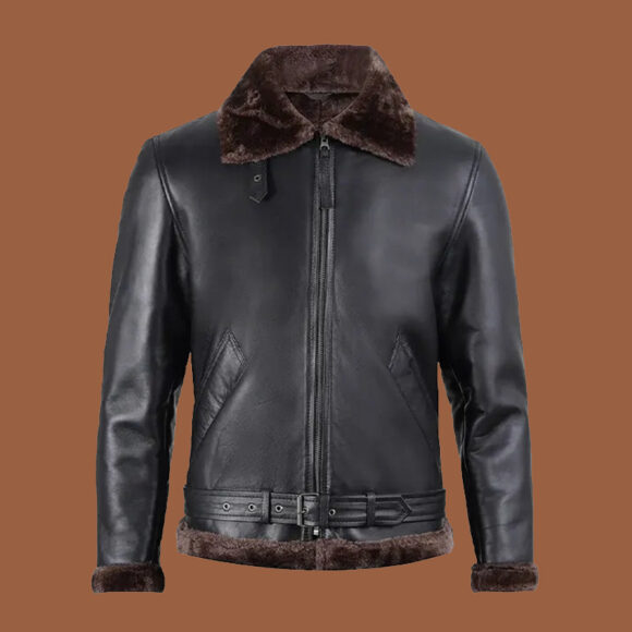 Men's Black Shearling Bomber Leather Jacket
