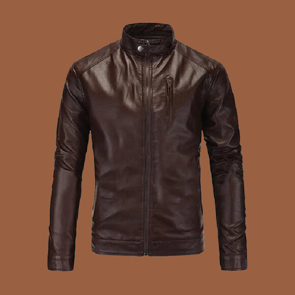 Mens Premium Dark Brown Leather Cafe Racer Jacket