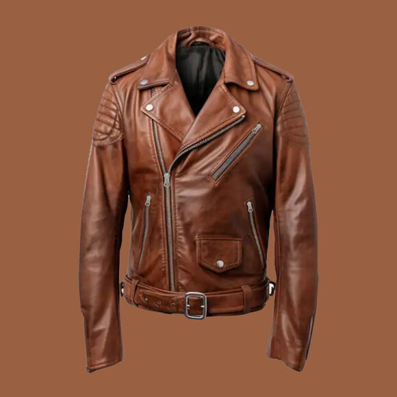 Men's Real Leather Brown Biker Jacket