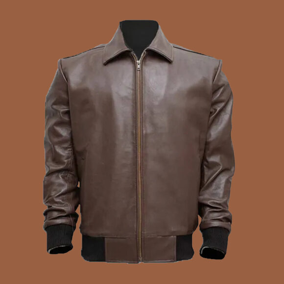 Men's Brown Leather Bomber Jacket