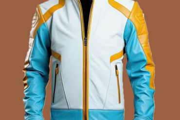 Men’s Blue White Café Racer Jacket by BFI Leathers