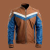 Men’s Sapphire Blue Brown Leather Jacket by BFI Leathers