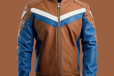 Men’s Sapphire Blue Brown Leather Jacket by BFI Leathers
