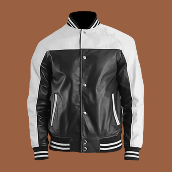 Men's Black & White Leather Varsity Jacket