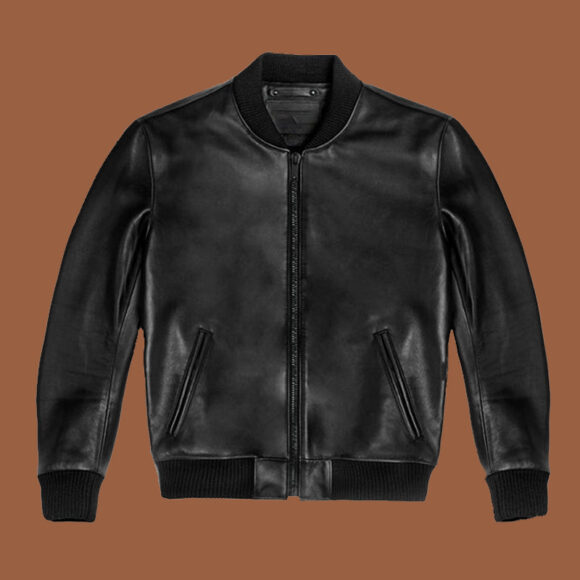 Men's Black Beanu Leather Bomber Jacket