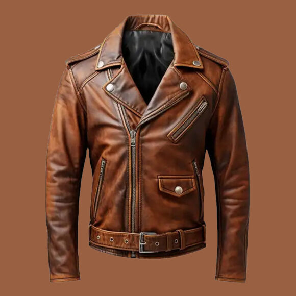 Men's Vintage Biker Brown Leather Jacket
