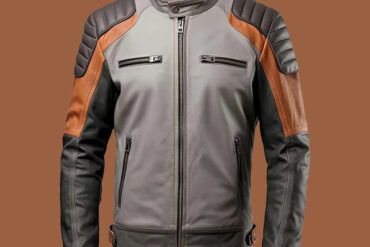 Men’s Grey Brown Leather Jacket by BFI Leathers