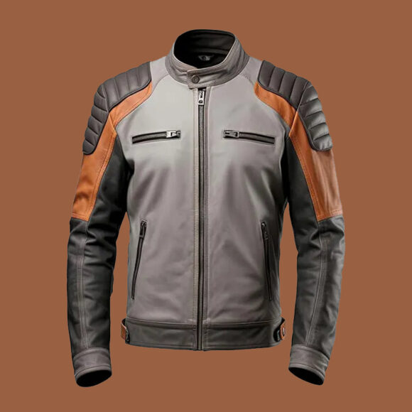 Men’s Grey Brown Leather Jacket by BFI Leathers