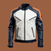 Men’s White Blue Leather Jacket by BFI Leathers