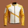 Men’s Yellow White Leather Jacket by BFI Leathers