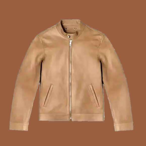 Men's Tan Cafe Racer Leather Jacket