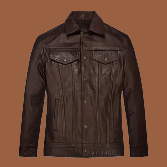 Men's Chocolate Brown Trucker Leather Jacket