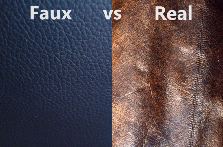 Real Leather vs. Faux Leather Jackets – premium real leather biker jacket showing natural grain and patina