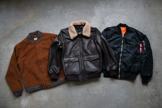 Men wearing BFI Leathers bomber leather jackets in classic American style