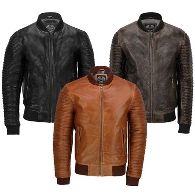Men wearing BFI Leathers premium bomber leather jackets in classic American style