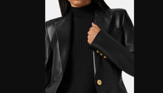 Modern American fashion look featuring a leather blazer