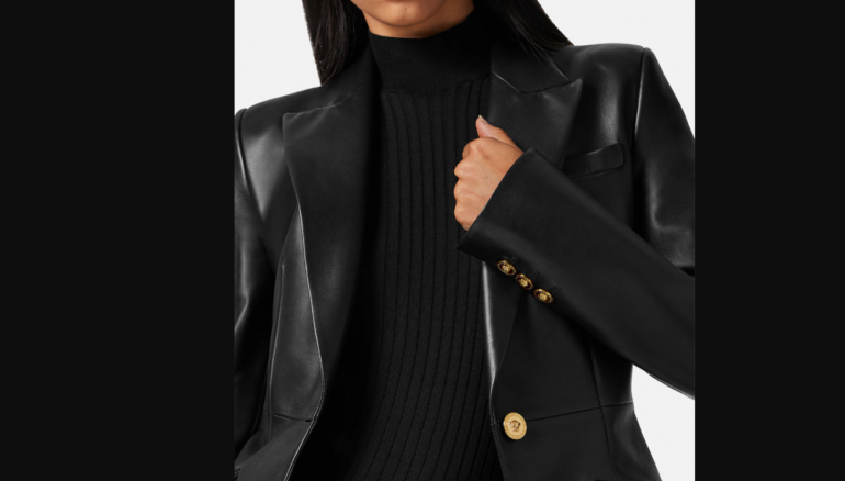 Modern American fashion look featuring a leather blazer