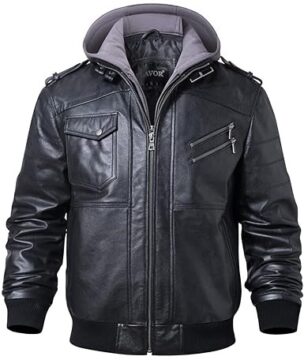 Men’s hooded leather jacket in premium leather by BFI Leathers