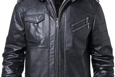 Men’s hooded leather jacket in premium leather by BFI Leathers