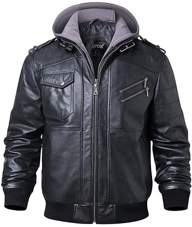 Men’s hooded leather jacket in premium leather by BFI Leathers